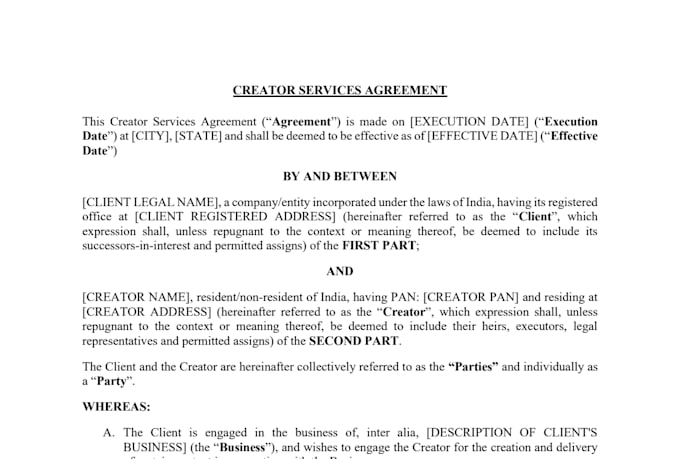 draft an influencer or creator service agreement